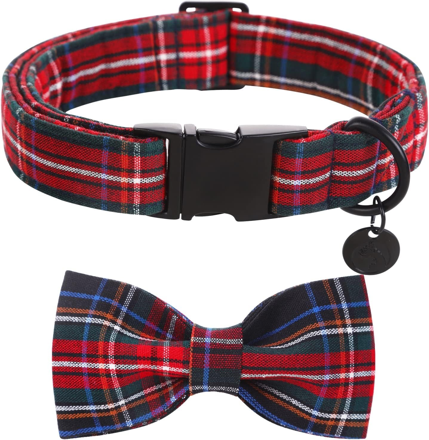 Dog Collar with Bowtie for Small Medium Large Dogs Plaid Pet Collar Comfortable Dog Collar, Checkered Bowtie Dog Collar Adjustable XS-XL