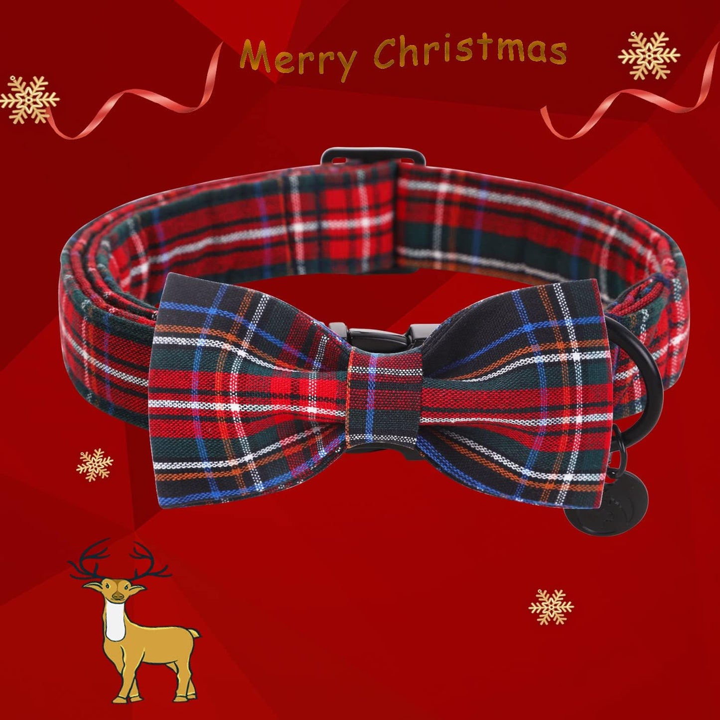 Dog Collar with Bowtie for Small Medium Large Dogs Plaid Pet Collar Comfortable Dog Collar, Checkered Bowtie Dog Collar Adjustable XS-XL